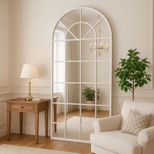 Arched Window Big Wall Mirror - Full Length Arch Window Pane Asymmetrical Mirror - Bedroom Window Wall Mirror - Irregular Window Pane Mirror