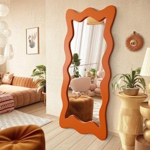 Full Length Wavy Mirror - Tall Curvy Mirror Home Decor - Squiggle Mirror Bedroom - Full Body Mirror - Irregular Floor Decorative Mirror