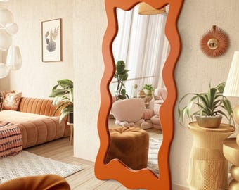Full Length Wavy Mirror - Tall Curvy Mirror Home Decor - Squiggle Mirror Bedroom - Full Body Mirror - Irregular Floor Decorative Mirror