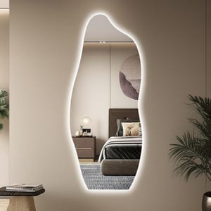Wavy Full Length Led Lighted Mirror - Sleek Full-Length Mirror - Asymmetrical Large Wall Mirror -Irregular Backlit Mirror-Illuminated Mirror