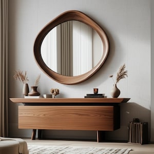 Oval Wood Mirror - Oval Mid Century Mirror Decor - Walnut Frame Mirror - Wood Frame Mirror for Living Room & Bedroom - Wall Mounted Mirror