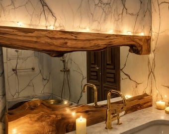 Wooden Live Edge Mirror - Wooden Rustic Wood Mirror - Decorative Mirror for Home and Office - Handmade Mirror with Live Edge Wood Detail