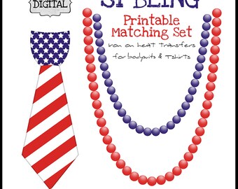 Instant Download 4th of July Tie and Necklace Decals, Printable Flag Iron on, Red, White, Blue, Stars and Stripes, Tie and Necklace Clip Art