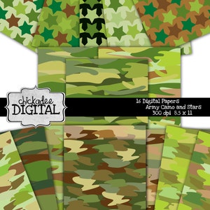 Army Camo Digital Papers, Army Camouflage Digital Backgrounds, Printable Army Paper, Army Camo Stars Digital Paper, Printable paper