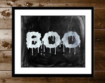 Instant Download Chalkboard BOO Halloween Print, 8x10 Printable Halloween Art, Slime Boo, Halloween Decor