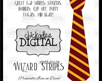 1 Red and Gold Wizard Stripes Tie Printable DIY Iron On Tie Decal, boys youth size, printable tie, Iron on tie for tshirts