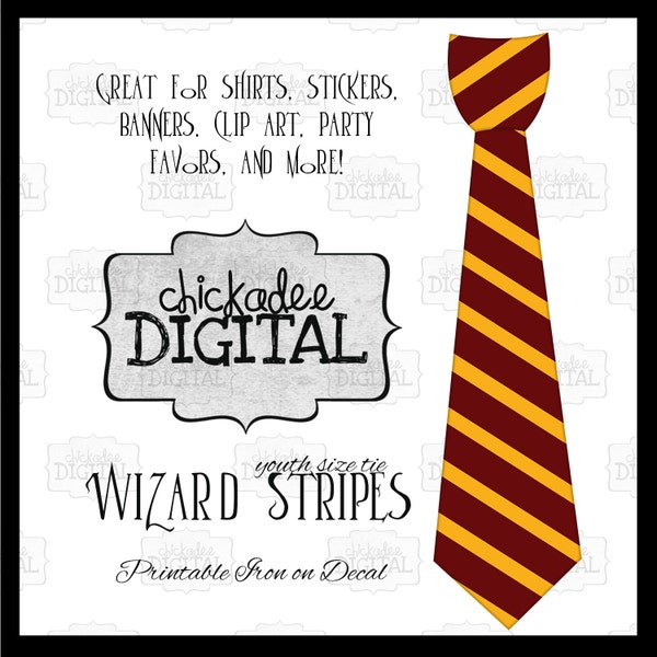 1 Red and Gold Wizard Stripes Tie Printable DIY Iron On Tie Decal, boys youth size, printable tie, Iron on tie for tshirts