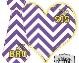 Printable Purple and Yellow Sports Team Tie and Heart Decal Set, Gold and Purple Printable Iron On Tie, Printable Heart Decal, shirt iron on