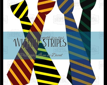 Instant Download 4 Wizard Uniform Ties, Red Gold, Black Green, Yellow Black, Bronze Blue, Printable Wizard Tie Outfit, Wizard Costume Ties