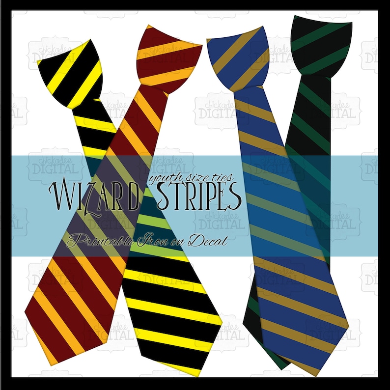 Instant Download 4 Wizard Uniform Ties, Red Gold, Black Green, Yellow Black, Bronze Blue, Printable Wizard Tie Outfit, Wizard Costume Ties image 1