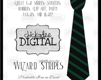 Instant Download Black and Green Wizard Uniform Tie, Printable DIY Iron On Tie Decal, boys youth size, printable tie, Iron on tie for shirts