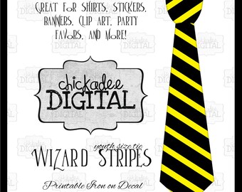 Instant Download Black and Yellow Wizard Uniform Tie, Printable DIY Iron On Tie Decal, boys youth size, printable tie, Stripes Iron on tie