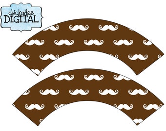 Instant Download Brown and White Mustache Cupcake Wrappers, Mustache Cupcake Wrappers, Moustache Cupcake Holders, Mustache Party Decor