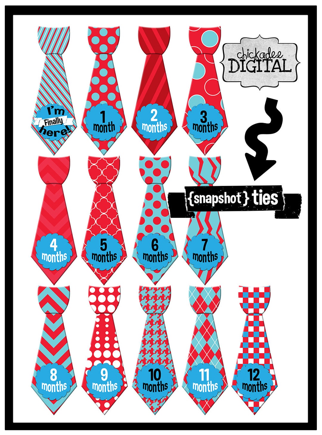Instant Download Printable Monthly Bodysuit Tie Stickers for Babies ...