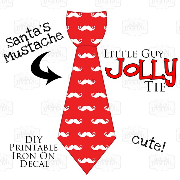 1 Little Guy Jolly Tie Santa's Mustache Printable Iron On Tie Decal, red and white mustache baby tie, boy Christmas Iron on moustache tie