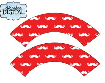 Instant Download Red and White Christmas Mustache Cupcake Wrappers, Mustache Cupcake Wrappers, Moustache Cupcake Holders, Santa Mustaches