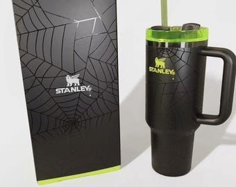 Stanley 40oz Spiderweb Tumbler, Halloween Limited Edition Quencher, Black & Lime Green Spider Web Cup, Gothic Gift for Her