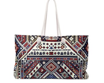 Bohemian Ajrak Weekender Bag, Travel Tote, Gym Duffel, Lightweight Women's Handbag