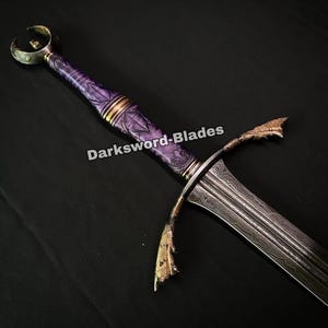 Espada larga egipcia de fantasía forjada a mano – Vaina de piedra lunar, réplica de coleccionista inspirada en el loto