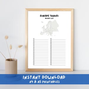 Europe Bucket List Printable, Customisable Wanderlust List, Travel To Do List, Dream Trips, Travel Wishlist, A4/A5, Instant Download PDF