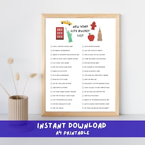New York City Bucket List Printable | Travel Bucket List | USA Travel Planner Checklist | A4 Instant Download | Travel Lover Gift