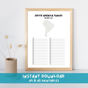 South America Bucket List Printable, Customisable Wanderlust List, Travel Planner, Dream Trips, Travel Wishlist, A4/A5, Instant Download PDF