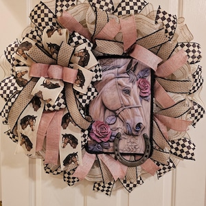 Rustic Horse Wreath: Farmhouse Western Door Decor with Horseshoe
