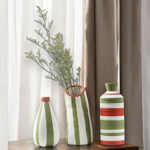 Striped Ceramic Vases, Modern Vase Set, Colorful Home Decor, Decorative Flower Vases