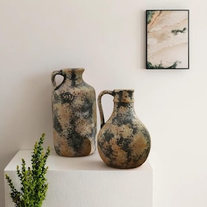 European Pottery Botanical Vase, Rustic Ceramic Vase, Country Decor, Home Decor Flower Vase
