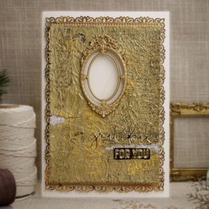 Wenskaart fotolijst - "Dankbaar voor jou" - Gepersonaliseerd - Vintage goud - Handgemaakt - Sierlijke lijst, foto invoegen, speciaal cadeau