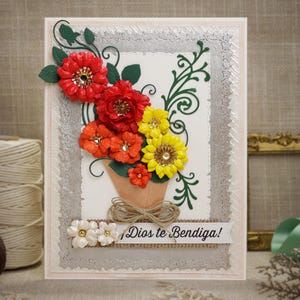 Handgemachte Blumensegen Karte - "Dios te Bendiga!" - 150x200 spanische Grußkarte - anpassbare Sprache - religiös, Dankeschön-Karte