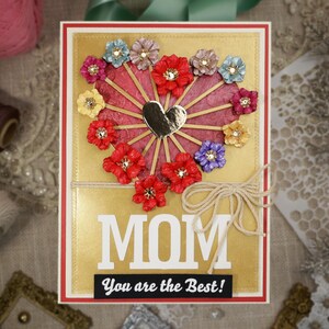 Handgemachte Mama Muttertagskarte | "Ihr seid die Besten" | 3D Blumen Herz Design | 6x8 Gold Karte mit Box | Geschenk für Mama