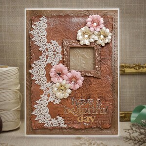 "Personalisierte Grußkarte mit Fotorahmen - ""Have a beautiful Day"" |  6 x 8 Zoll | Kunstleder Finish | Handgemachte Karte | Shabby-Chic