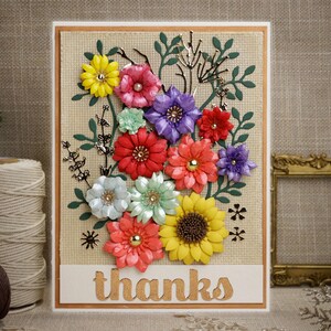 Tarjeta de agradecimiento floral 3D hecha a mano - Ramo rústico / Para cualquier ocasión / Hecha a mano con cariño / Tarjeta moderna / Tarjeta shabby chic