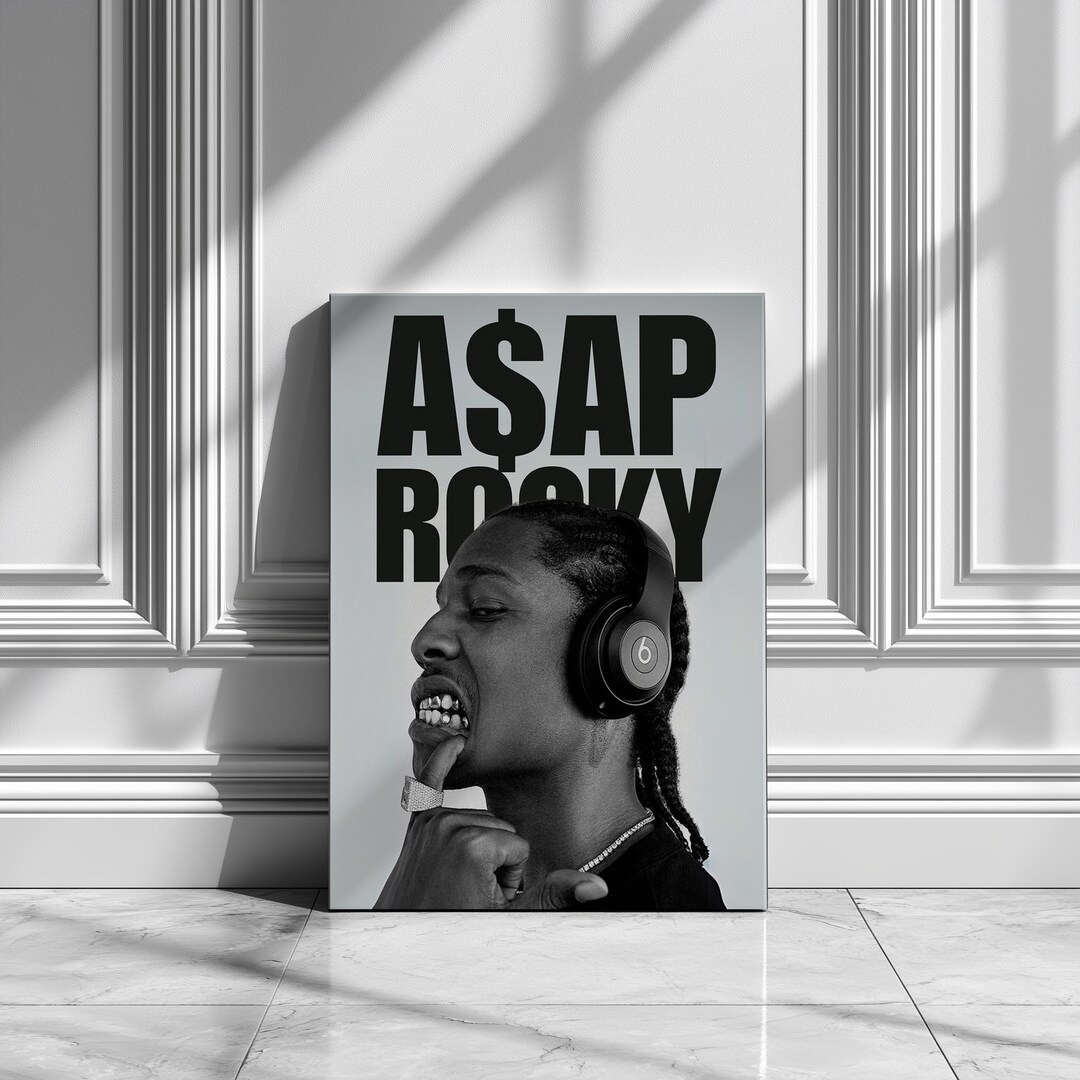 ASAP Rocky Canvas Wall Art | Black & White Music Poster With Beats ...