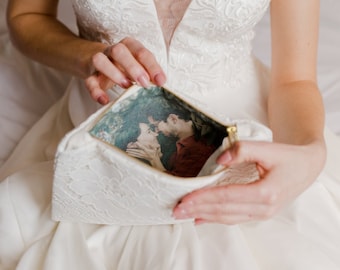 Ivory lace wedding purse | photo lining clutch | Vintage wedding purse | Gift for Mom | Keepsake wedding gift