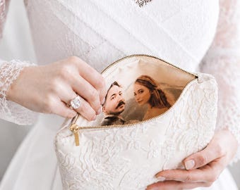Gift for the bride - Personalized Bridal Clutch with Photo Inside