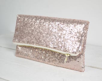 Rose Gold Sequin Clutch: Blush Wedding Purse