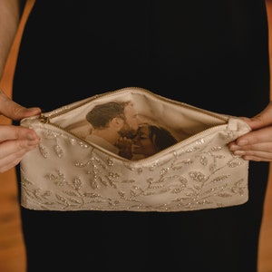 Ivory Bridal Wedding Clutch, Gift for the Bride, Photo Lining Wedding Purse image 6