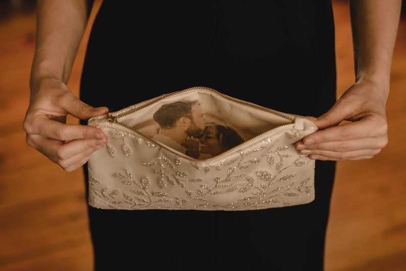 Ivory Bridal Wedding Clutch, Gift for the Bride, Photo Lining Wedding Purse image 6