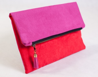 Red and Pink Fold over clutch | Choose your colors