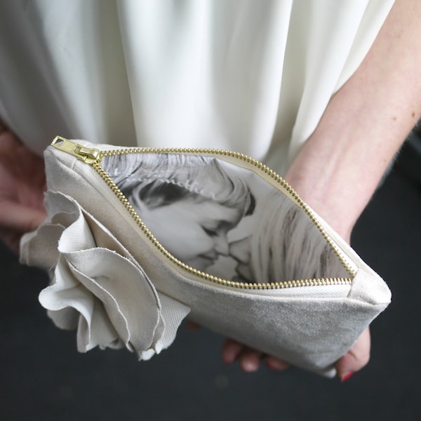Personalized Photo Clutch: Vegan Suede Wedding Purse, Mother of the Bride Gift