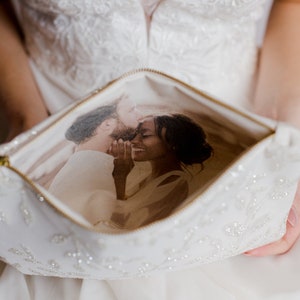 Ivory Bridal Wedding Clutch, Gift for the Bride, Photo Lining Wedding Purse image 8