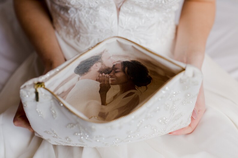 Ivory Bridal Wedding Clutch, Gift for the Bride, Photo Lining Wedding Purse image 8