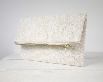 Ivory Lace Purse, Lace Wedding Clutch,  Bridesmaid Lace Clutch, Bridal Lace Clutch