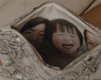 Porte-monnaie gris avec doublure photo | Cadeau souvenir pour maman