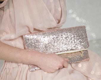 Rose Gold Pailletten Clutch: Blush Hochzeit Handtasche