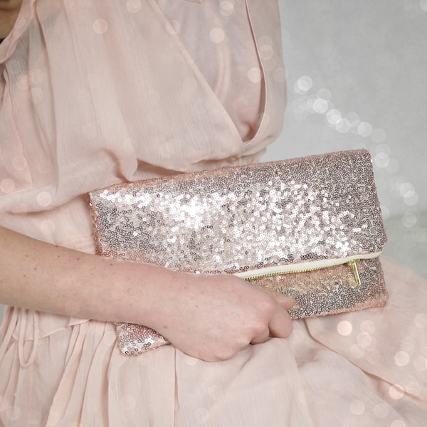 Rose Gold sequin purse |  Rose Gold Wedding Clutch | Blush Clutch | Blush Bridesmaid Purse