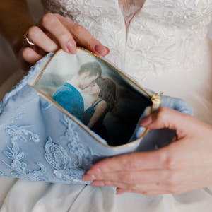 Quelque chose de bleu pour la mariée - Porte-monnaie photo Something Blue - Cadeau souvenir pour la mariée - Pochette photo