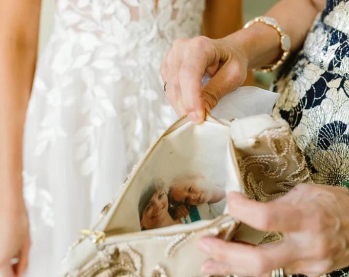 Beaded Evening Bag: Personalized Photo Wedding Clutch, Mother of Bride Gift